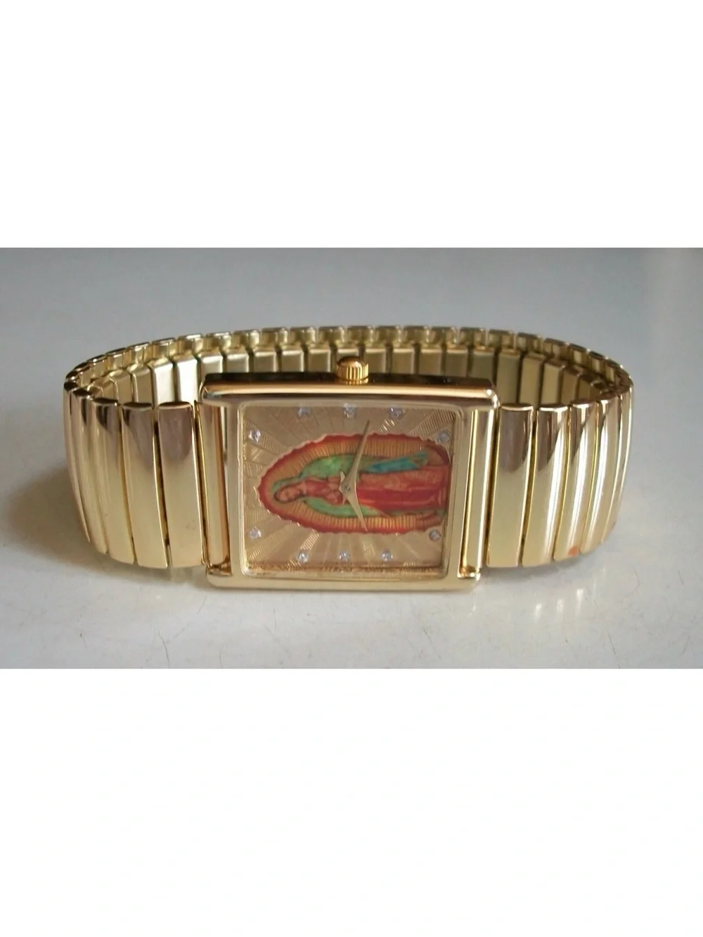 Men’s Gold-Tone Virgin Mary Guadalupe Religious Icon Stretch Watch